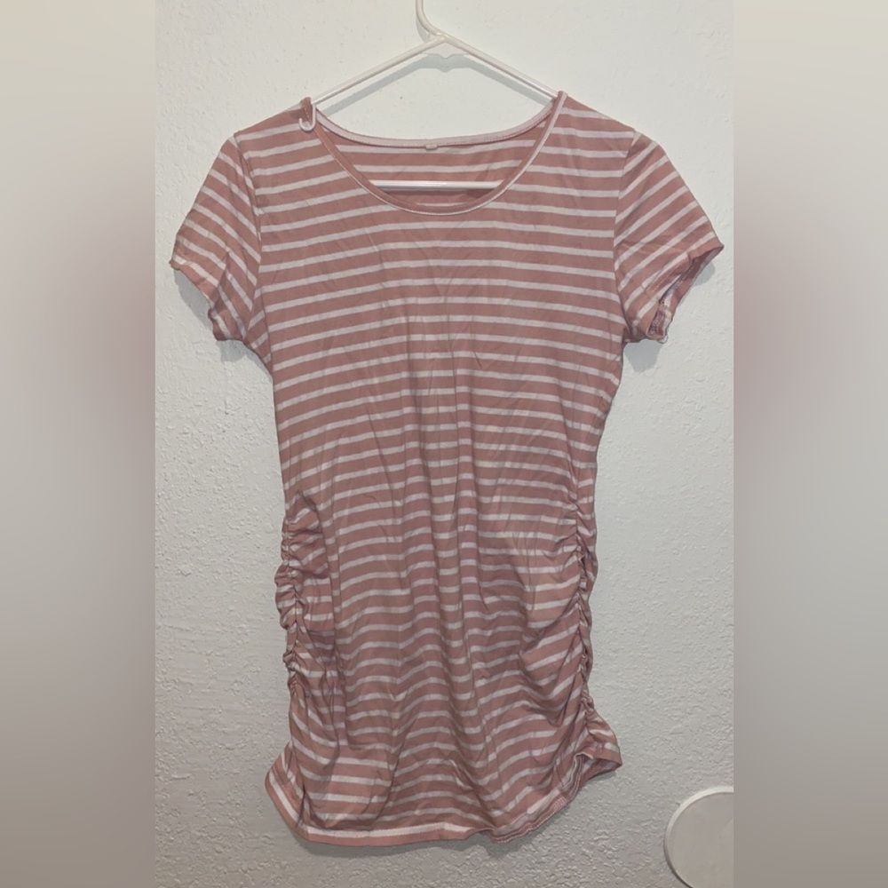 Pink & White Striped Maternity Shirt
